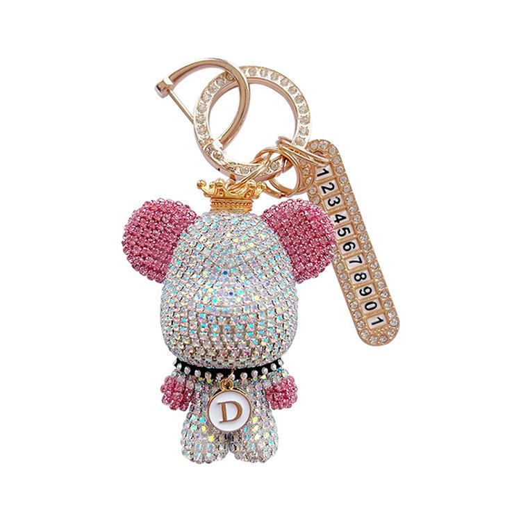 Nyckelring med strasspanda, anpassad bokstav och anti-förlustplatta