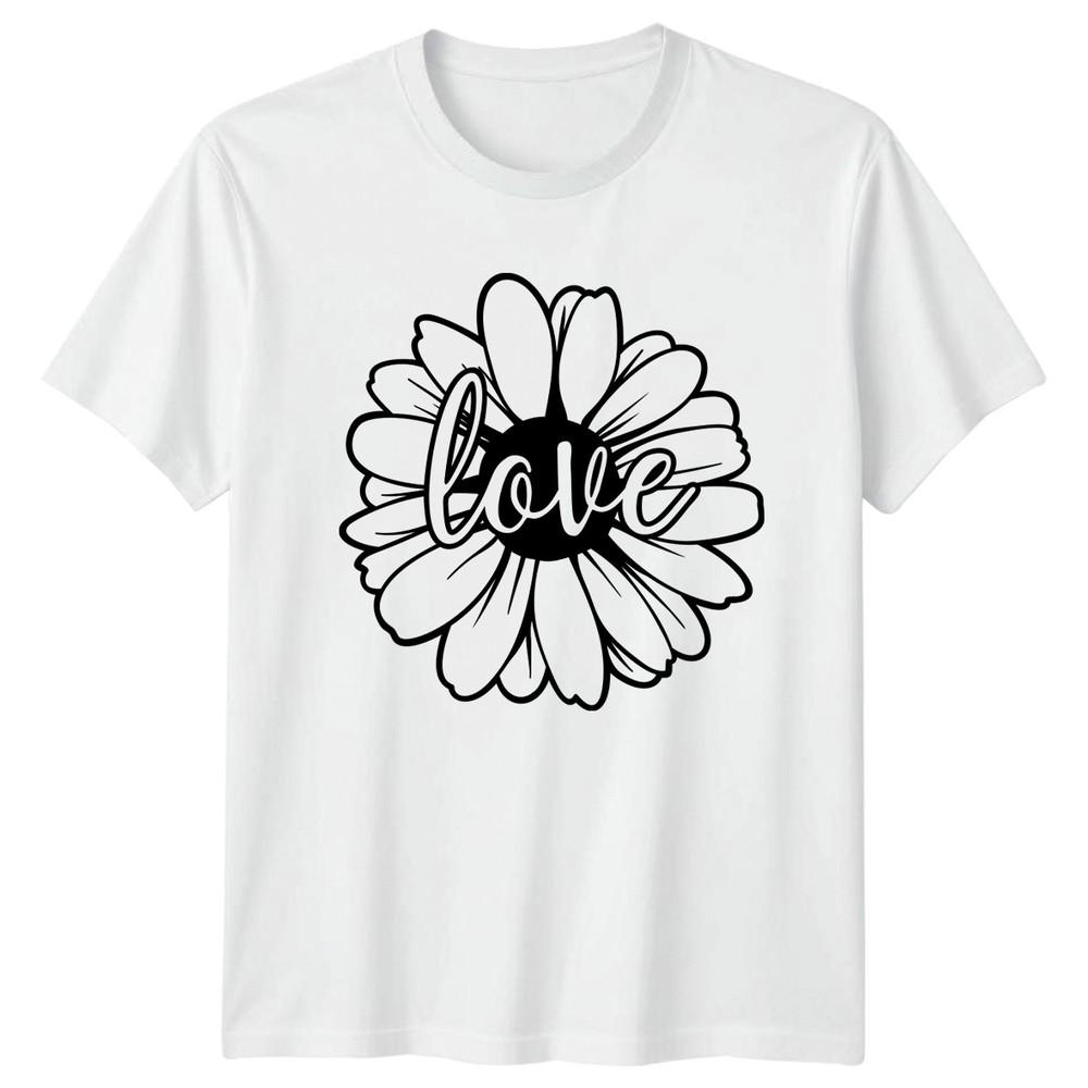 Love Daisy Flower Script Typography Unisexs TShirt Botanical Mothers Day S
