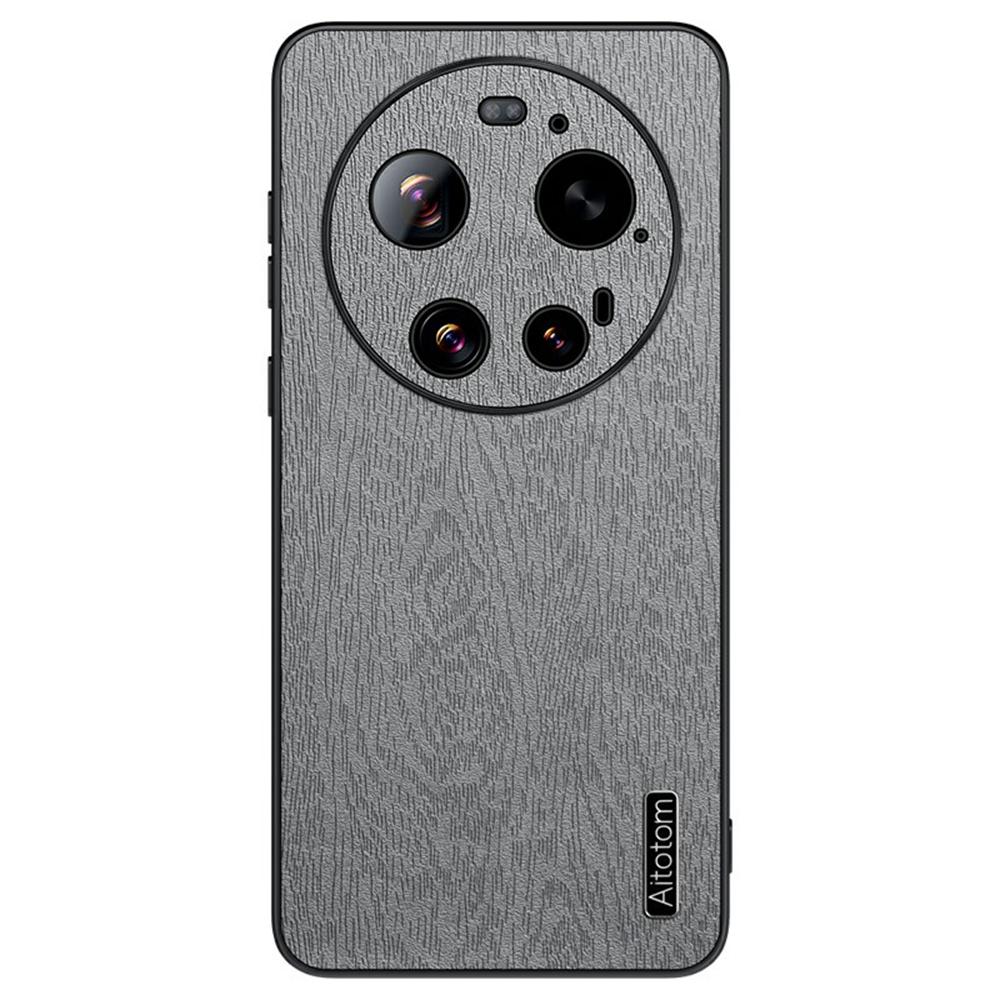 Für Xiaomi 17 Ultra 5G Hülle Holzstruktur PU-Lederbeschichtete PC-TPU-Handyhülle