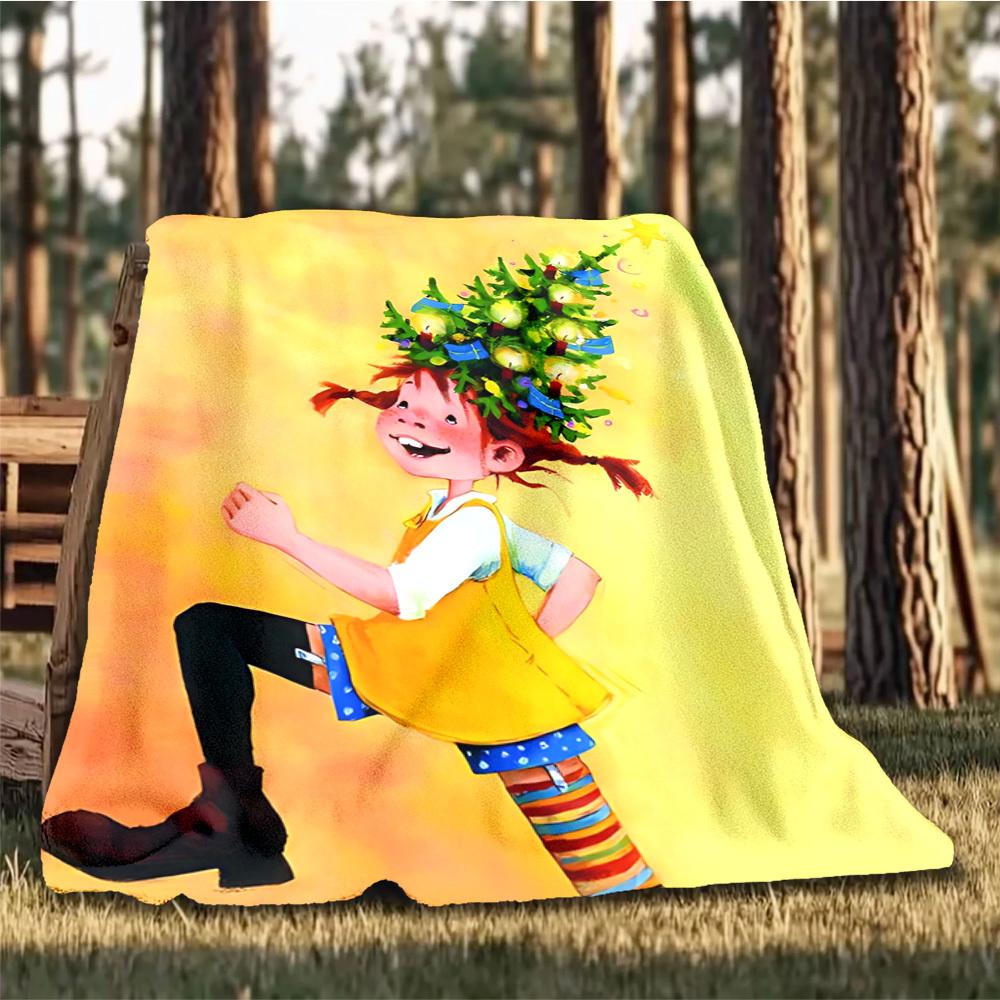 1pc Pippi Longstocking Outdoor Personalized Flannel Blanket, Soft, Lightweight Personalized Flannel Blanket, Digital Printing,
