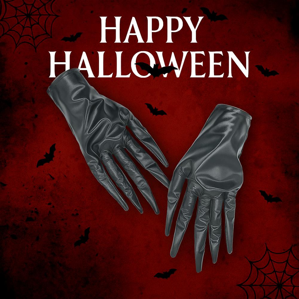 Short Halloween Gloves PU Leather Cosplay Costume Gloves Scary Ghost Claw Mittens  Handwear