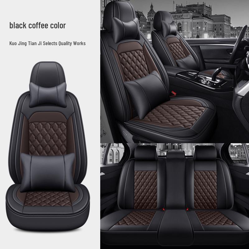 All-Season Universal Leather Car Seat Cover with Diamond Design - Breathable & Durable for Five Seats