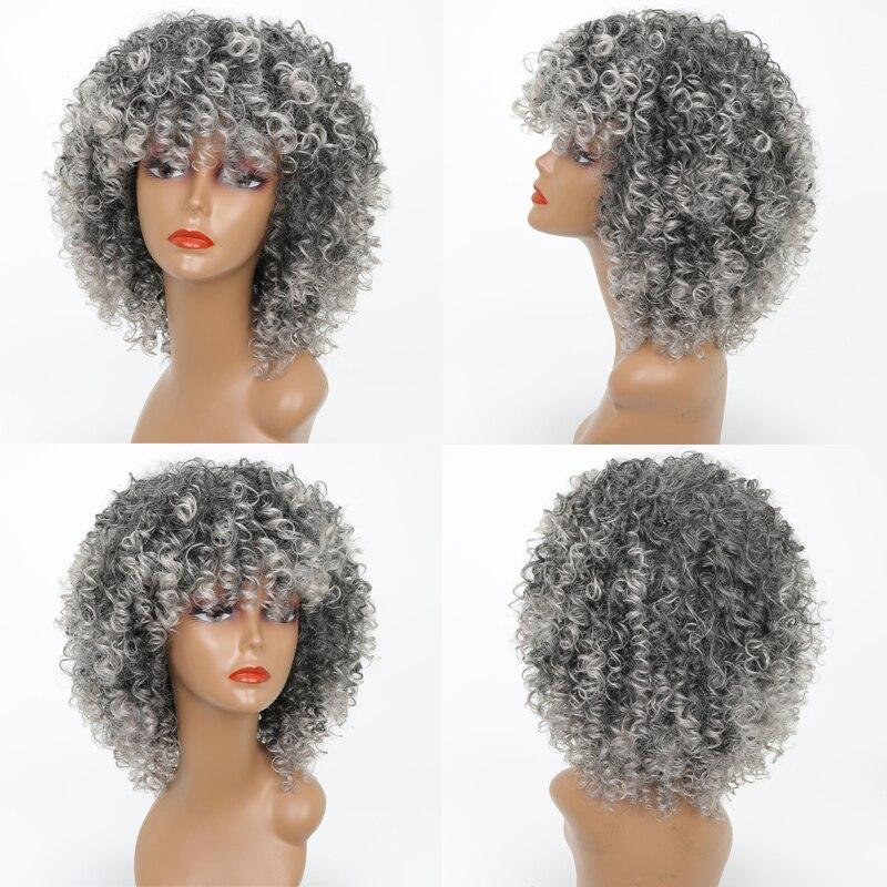 LISI HAIR Women's Short Afro Kinky Curly Wigs With Bangs Ombre Brown Synthetic Wig Black Daily Party Headgear with Clips