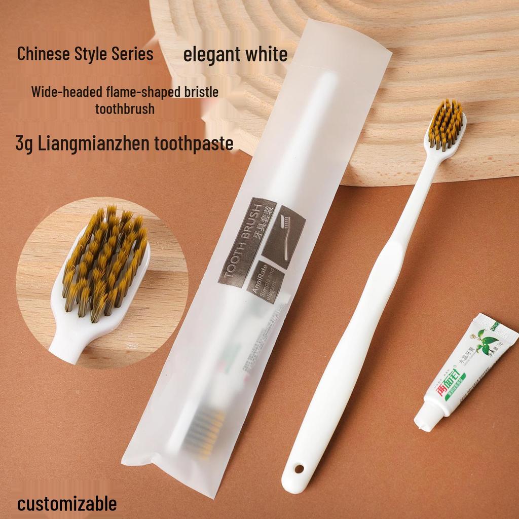 Chinese Style Soft Bristle Toothbrush & Toothpaste Set - High-End Disposable Toiletries