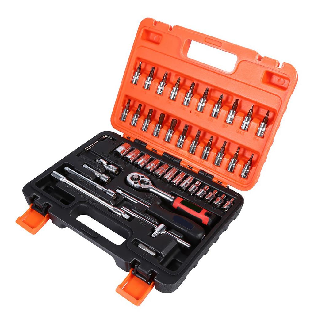 46pcs Socket Spanner Wrench Set 1/4\\\" Drive Metric Extension Bar with Box