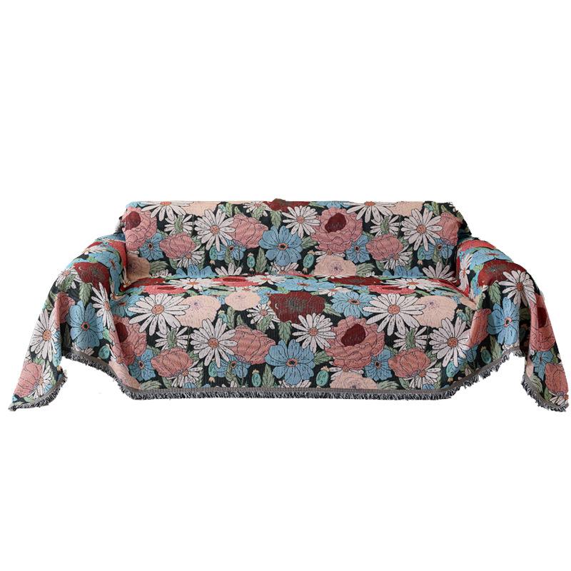 Fresh Floral Linen Sofa Throw Blanket Cover American Country Vintage One Piece All Season
