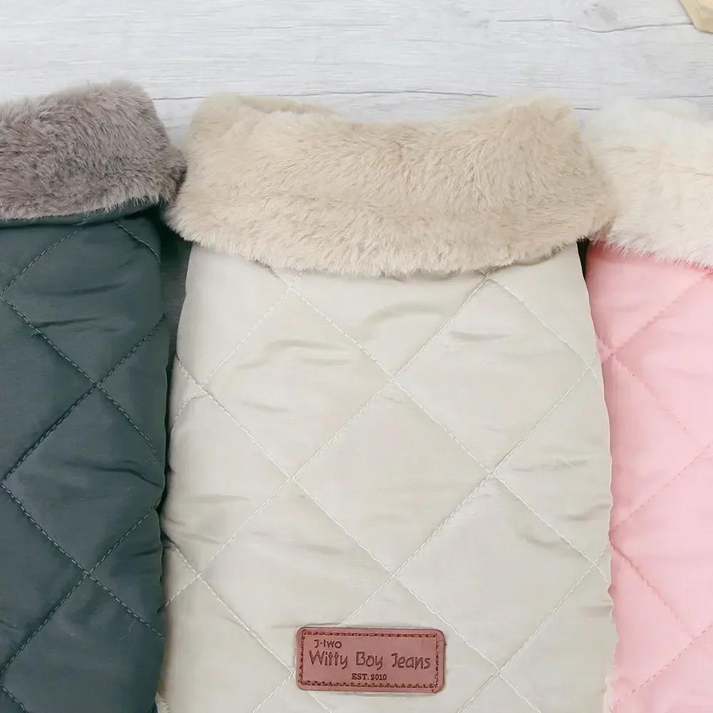 Warme Chihuahua-Hundekatzen-Kleidung, Winter-Pelzkragen, kleine Hunde, Welpenmantel, dicke Baumwolle, Haustierjacke, Outfits, Kleidung für kleine Hunde, Mops