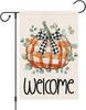 Louise Maelys Fall Welcome Garden Ag 12x18 Double Sided, Small Burlap Autumn Buffalo Plaid Pumpkin Fall Thanksgiving Gaede GGO
