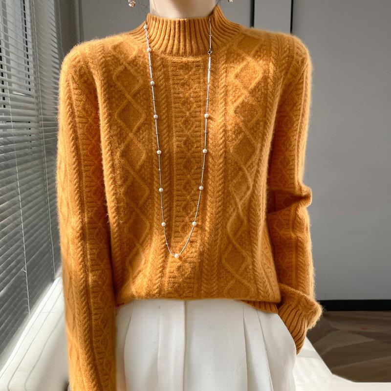 Thickened New Pullover Autumn and Winter Half Turtleneck Knitted Seven-needle Twisted Long-sleeved Ready-made Woolen Sweater