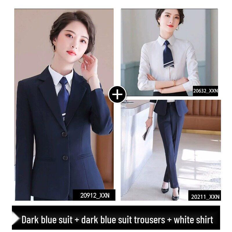 Formelles Schwarzes Anzugset für Damen für Frühling und Herbst - Professionelle Arbeitskleidung mit Jacke für Hotelrezeptionisten