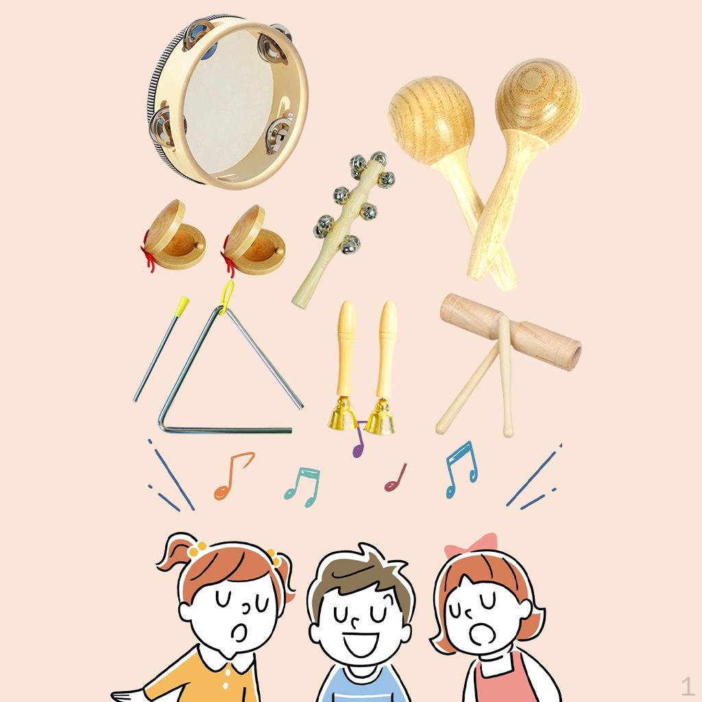 5 Pieces Musical Instruments Set Educational Toy Wooden Percussion Creative Natural Wood