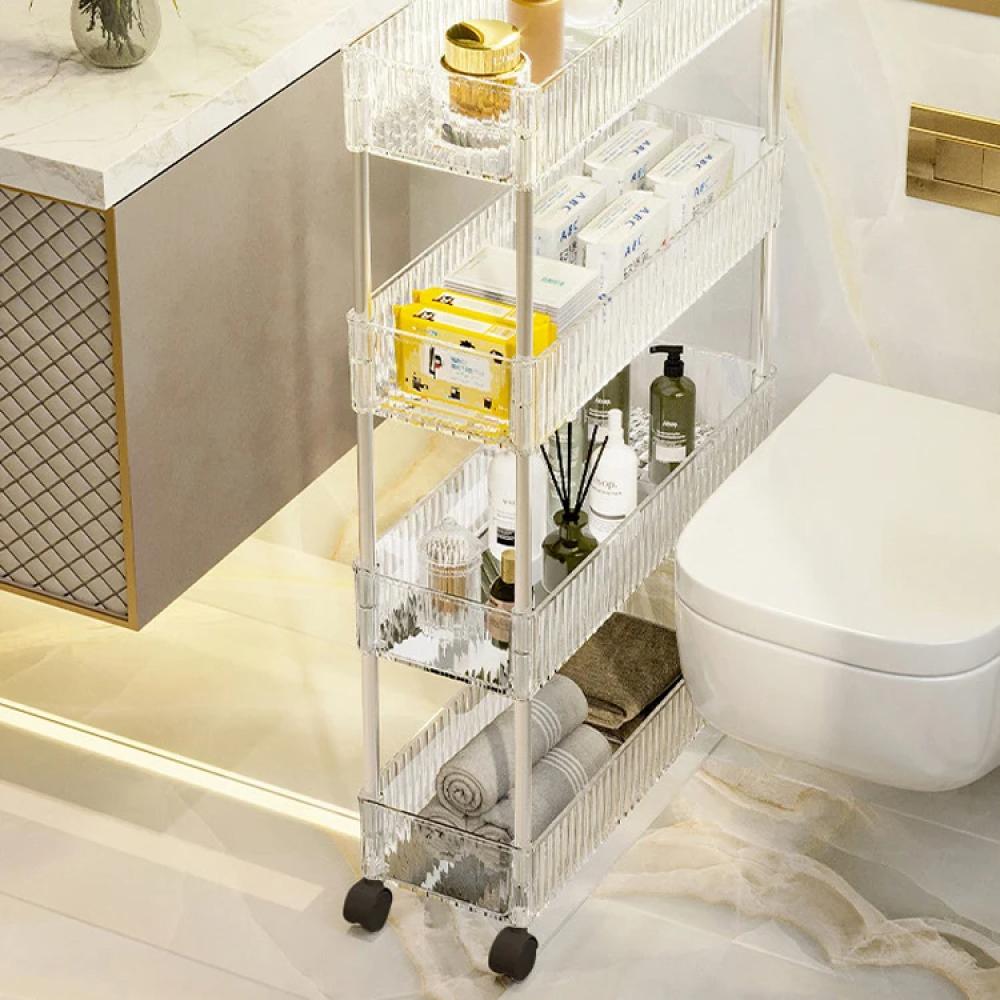 Acrylic Clear Trolley Rack Movable Rolling Utility Cart Narrow Gap Storage Rack with Wheels Bathroom Removable Shelf 2/3/4 Layer
