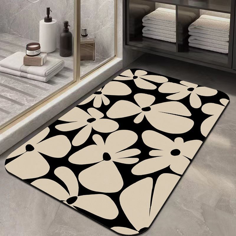 Simple Flower Diatom Mud Floor Mat Toilet Non-Slip Floor Mat Bathroom Water-Absorbing Quick-Drying Floor Mat Household Toilet Floor Mat