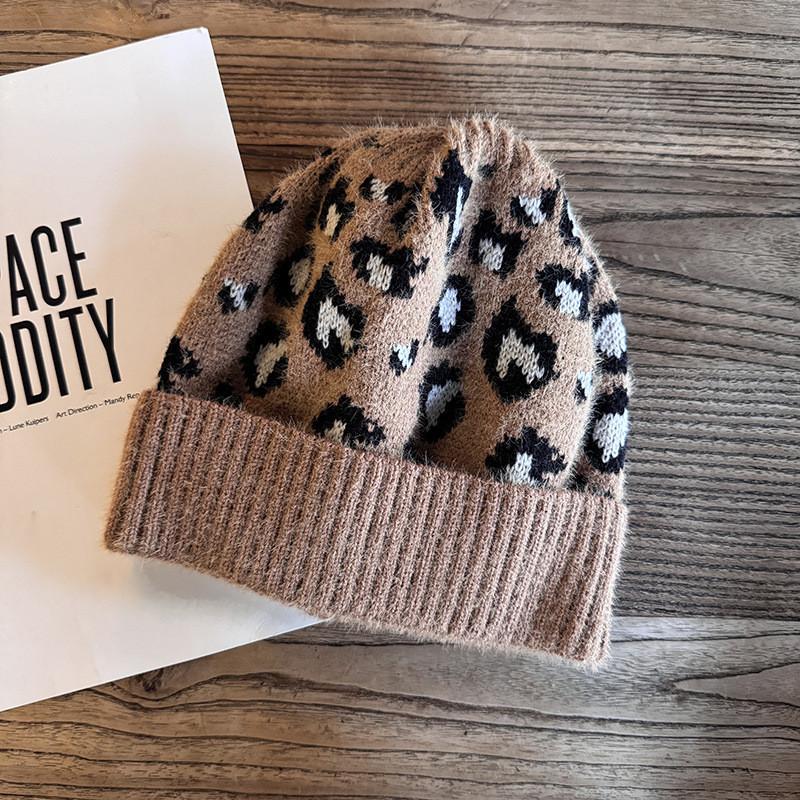 Leopard Print Knit Hat For Women Winter Warmth Breathability Fashionable Gift For Teens