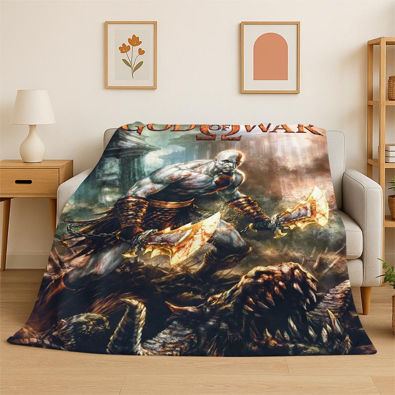 

Retro God of War Game Kratos Flannel Blanket Soft Warm Throw Blanket for Bedroom Living Room Bed Travel Camping Picnic Gift 75x90cm