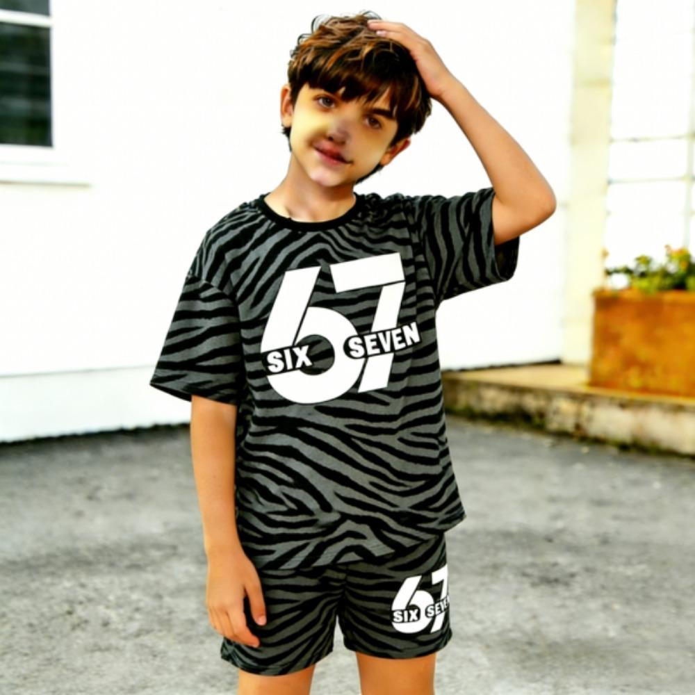 Modisches Zebra-Streifen 67 Leopard-Print Herren T-Shirt und Shorts 2-teiliges Set Sommer Lässiges Outfit für Herren- und Damenbekleidung Oberteil