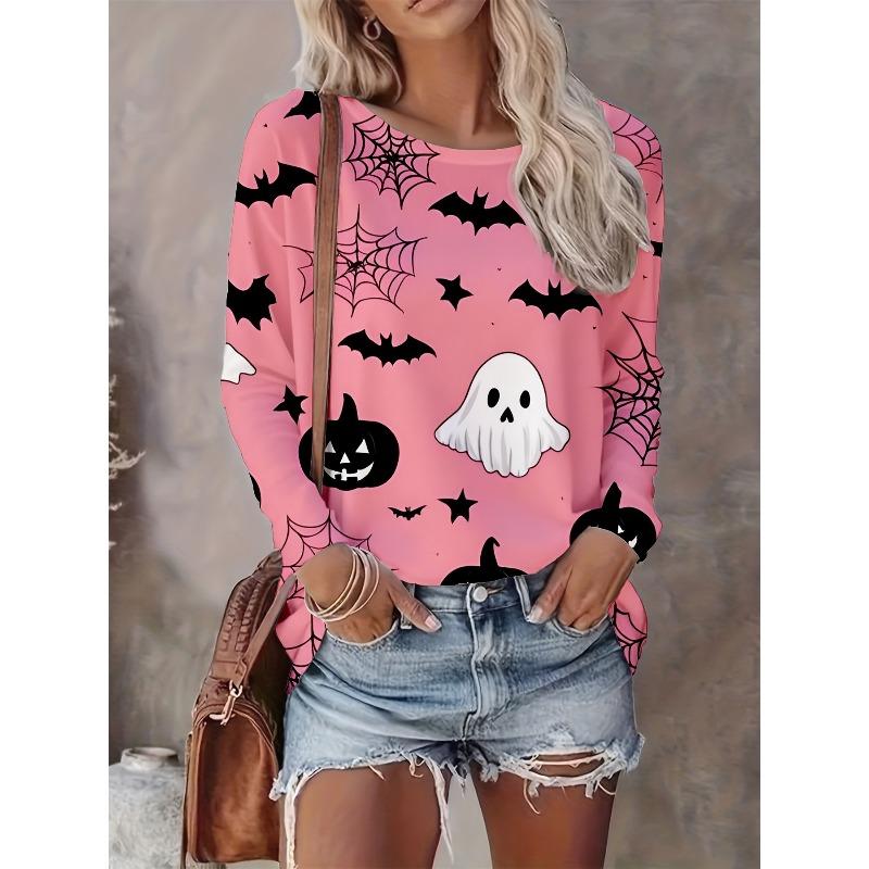 Women's Autumn and Winter 3D Printed Crew Neck Long Sleeve T-Shirt Fashion Versatile Trend Breathable Casual