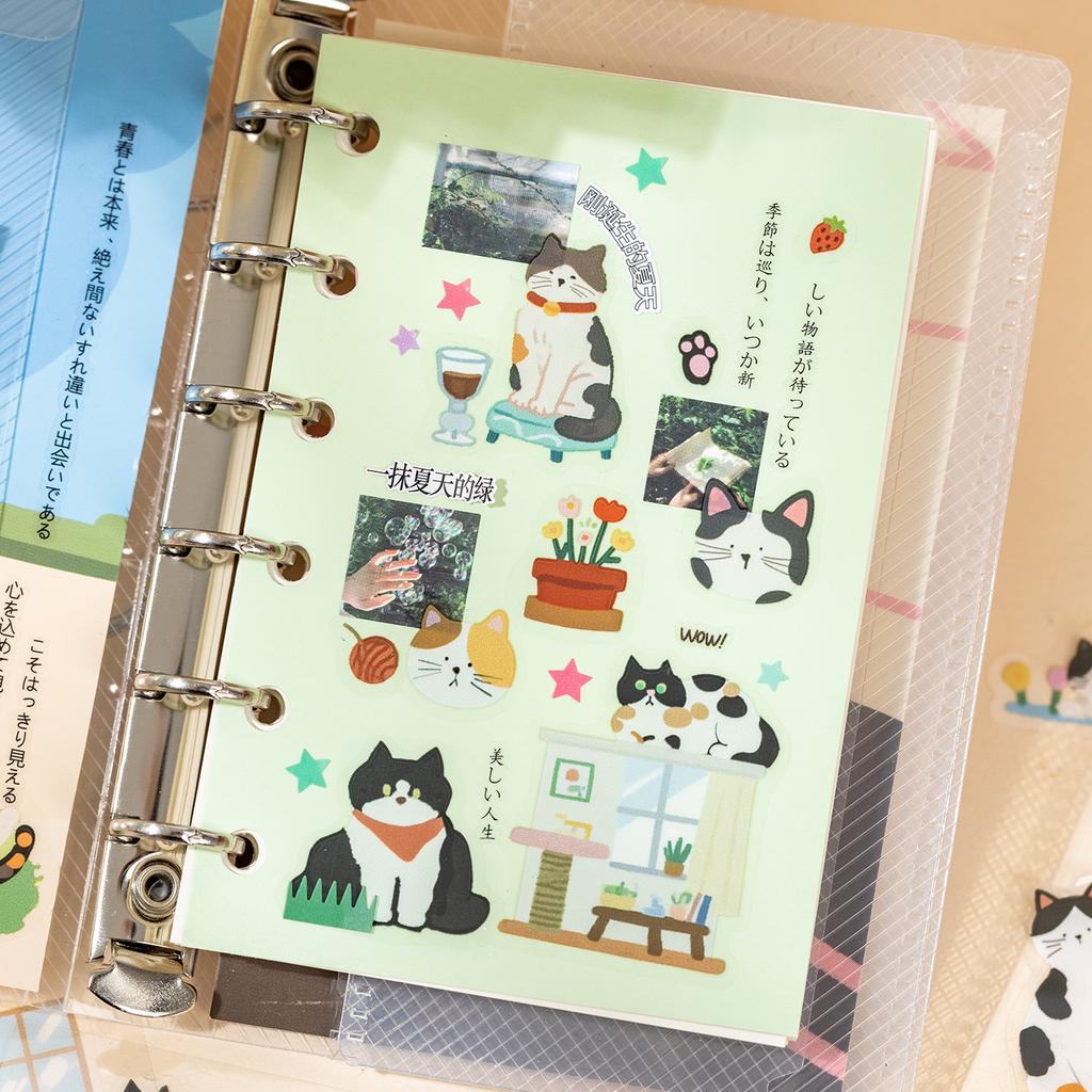JIAMEI 2sheets Meow Diary Series Kawaii PET Cartoon Stickers DIY Diary Album Scrapbooking Journal Aesthetic Stationery Stickers