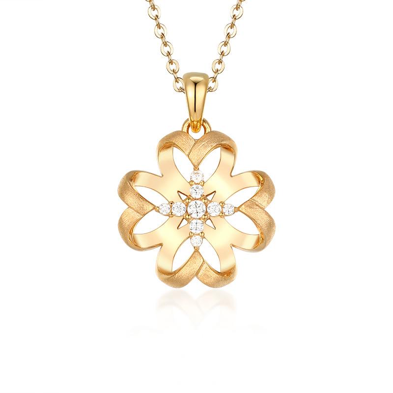 

Copper gold-plated, four-leaf clover three-dimensional mango pendant, spring and summer tide retro necklace, light luxury niche collarbone chain, gift