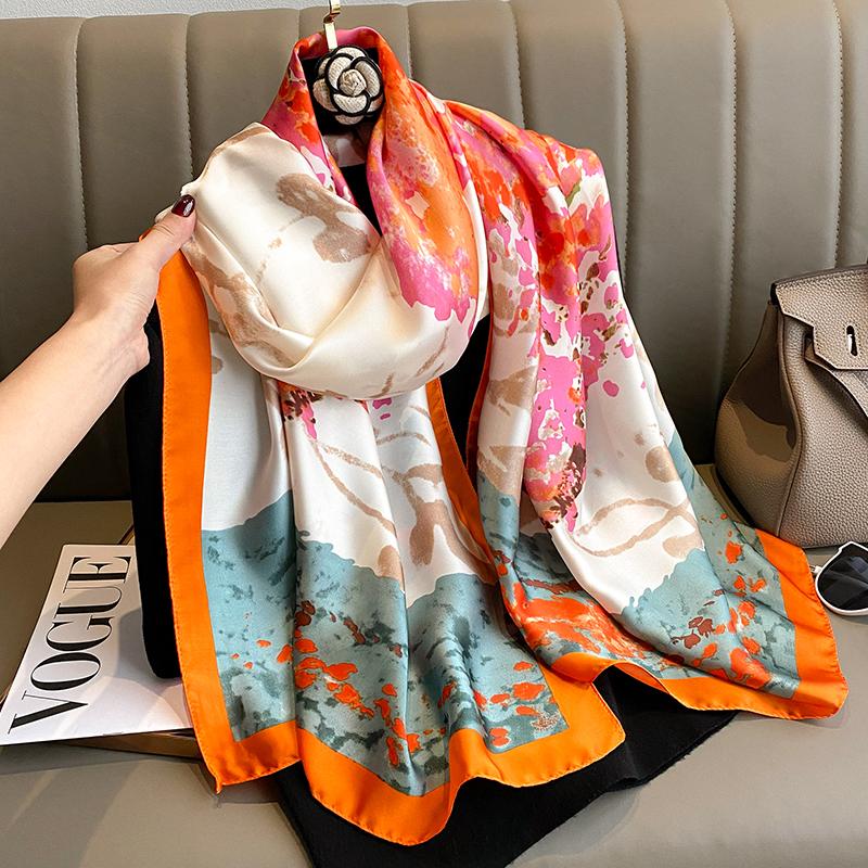 

Модный принт, большая шаль, шелковый шарф, женский элитный бренд, атласная повязка на голову, хиджаб, бандана, тюрбан, платок, летние пляжные палантины 90x180cm