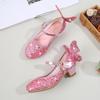 Scarpe da principessa in pelle farfalla per bambini Bowknot con diamanti tacco alto per bambini ragazza danza scarpe glitterate scarpe da ballo per feste per ragazze alla moda