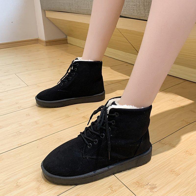 Autumn and winter new Martin boots women's cotton boots fleece thermal short boots flat-bottomed lace-up boots children's snow boots
