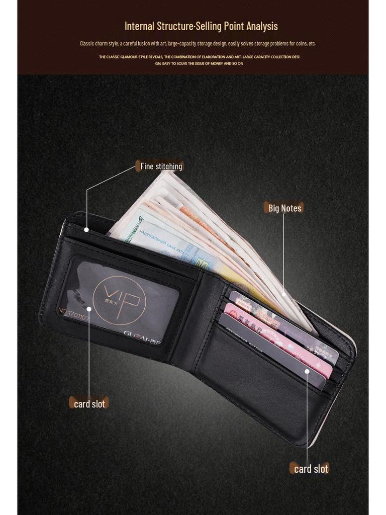Men's Short Bi-Fold Wallet with Currency Pattern – High-Quality Money Clip & Multi-Card Holder
