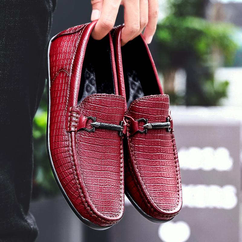 Модная обувь Мужские красные мокасины Мужские офисные туфли Кожаные повседневные туфли — фото 5