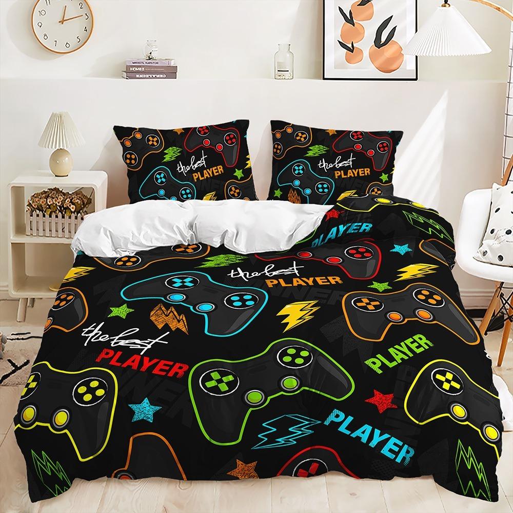 3D Game Controller Pattern Duvet Cover Pillowcase Bedding Black Bedding Set Adult Teen Single Double Queen Size Gift