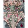 Conjunto de una pieza sexy y divertido de malla ultrafina con bordado floral francés nuevo de otoño
