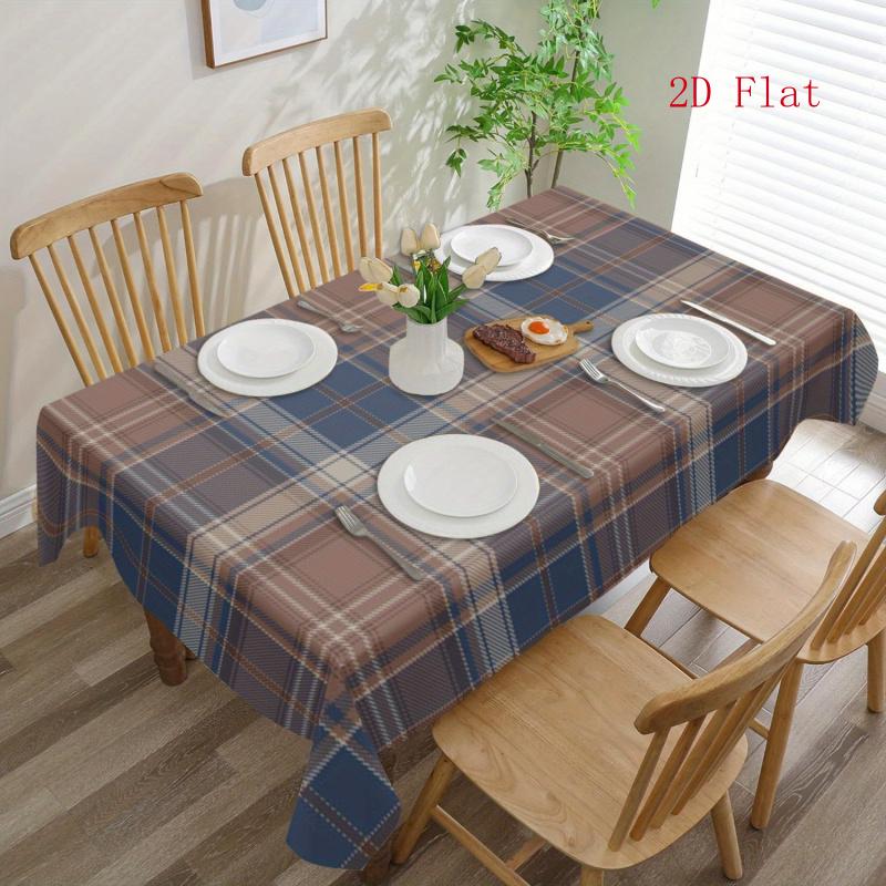 2D Flat 1pc-rectangular Checkered Tablecloth, Polyester Rectangular Tablecloth- Perfect Holiday Home Decor Item, Suitable for Parties, Indoor, Outdoor