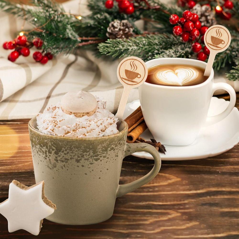 100Pcs Long Handle Wooden Coffee Stirrers Wooden Disposable Stir Sticks  Cocktail Tool