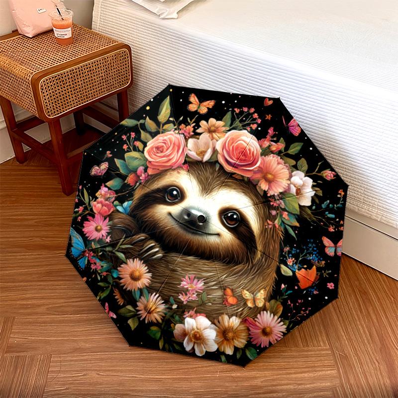 

1 PC Automatic Folding Umbrella - Sloth Pattern, Portable & Foldable Design with 8 Ribs, Christmas Birthday Gifts