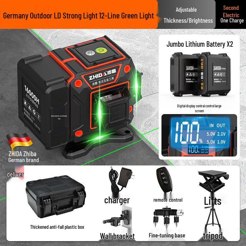 12-Line High Precision Green Infrared Level with Automatic Outdoor Wall Sticking and Self-Leveling