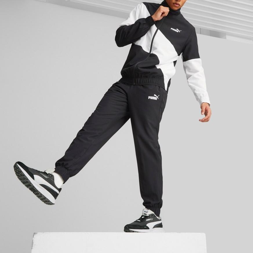 Puma Power Woven Tracksuit With Color Block Logo Print Jacket And Casual Pants Set Men Tracksuit Black 675747-01