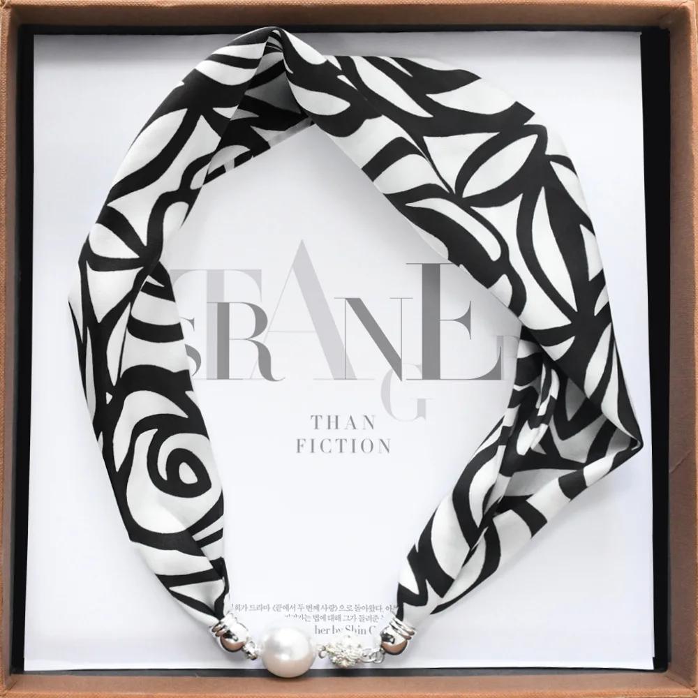 Chinese Retro Multi-Functional Magnetic Women'S Silk Scarf Small Strip Diamond Magnetic Buckle Small Scarf