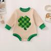 AL281 Three-Leaf Clover Embroidered Long Sleeve Baby Bodysuit for Spring & Autumn - Newborn Jumpsuit