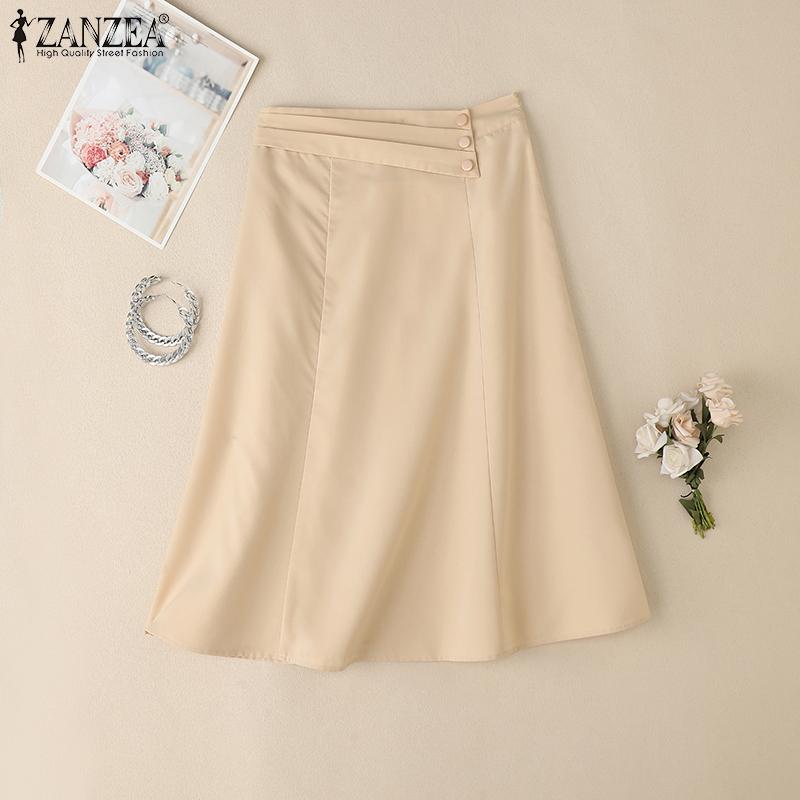 ZANZEA Women Casual Side Zipper Summer A-Line Skirts