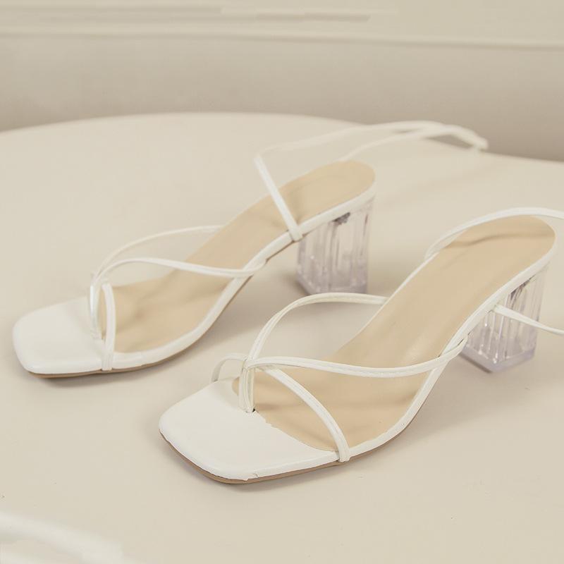 

Women s Ankle Strap Flip Flops Solid Color Anti Slip Comfortable Sandals Summer New High Heels Fashion Large Size Shoes 43 білий