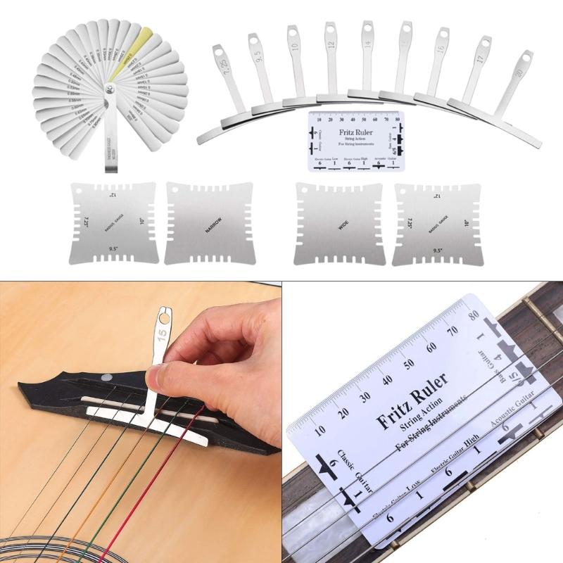 Guitar Luthier Tools Guitar Radius Gauge, String Action Ruler Gauge 32 Blades Feeler Gauge, Guitar Notched Radius Gauges