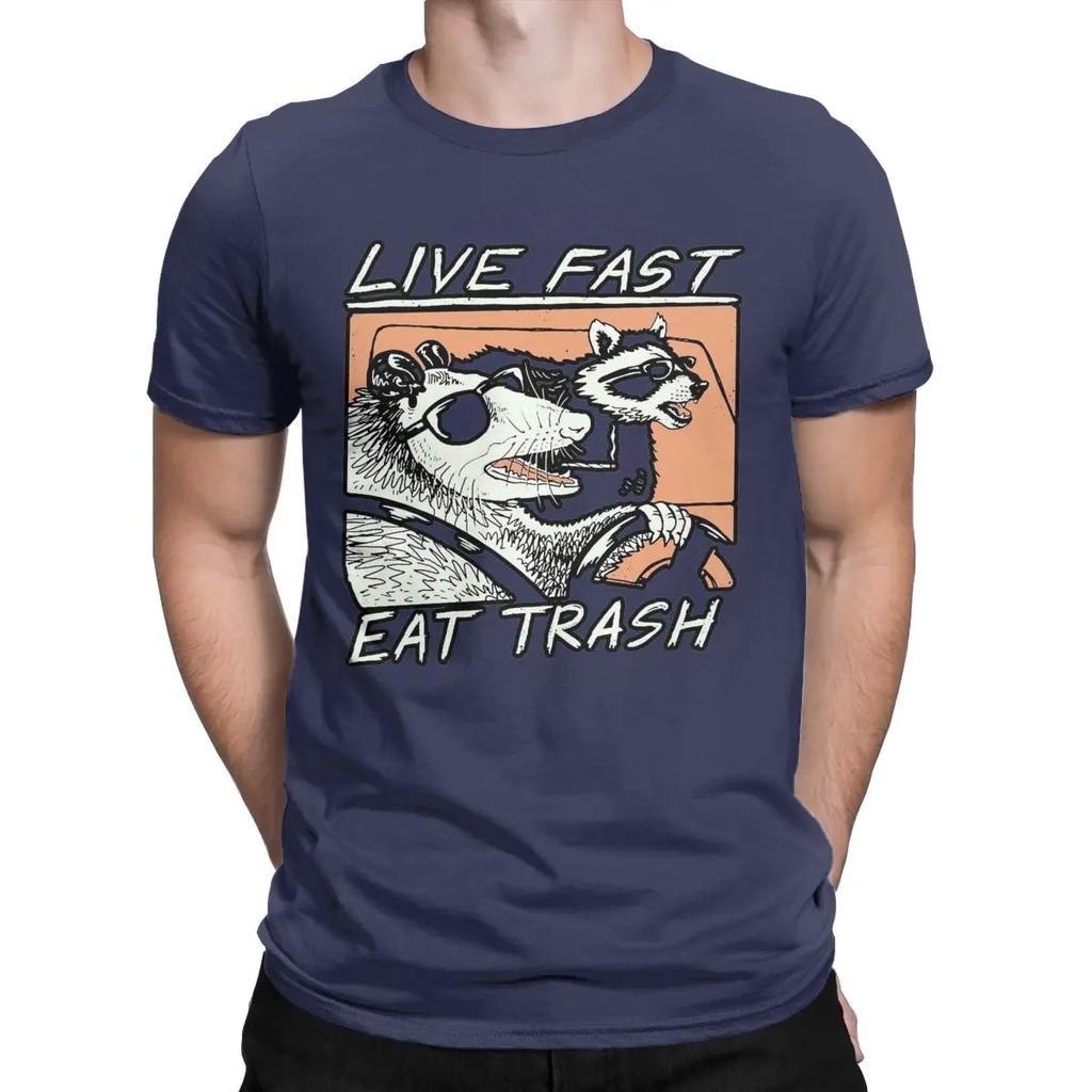 T-shirt Homme Raccoon Graphique Live Fast Eat Trash T-shirt Casual Manches Courtes Col Rond Coton 4XL Vêtements