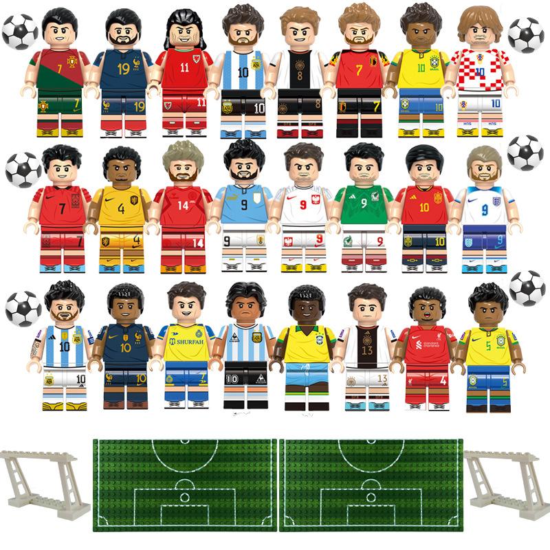 Fußballspieler Star Baustein Bösewicht Fußballfeld Szene Spielzeug Pyp