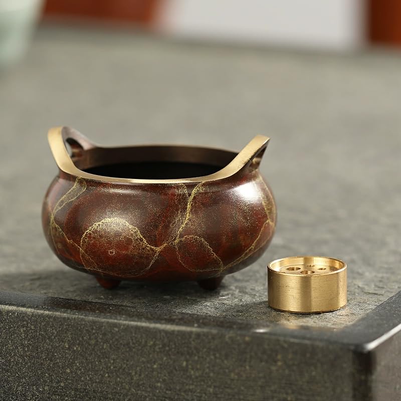 

Pure Copper, Red Copper-Colored Metal Incense Burner with 9 Holes, Multi-Functional Incense Holder, Stylish Japanese-Style Indoor Incense Holder for