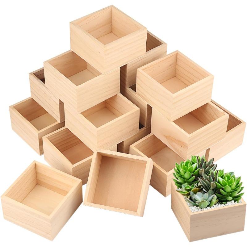 1pc Unfinished Small Wooden Box Square Wooden Box Craft Storage Organizer Box for Art Collectibles, Home Decor, Desktop Drawer