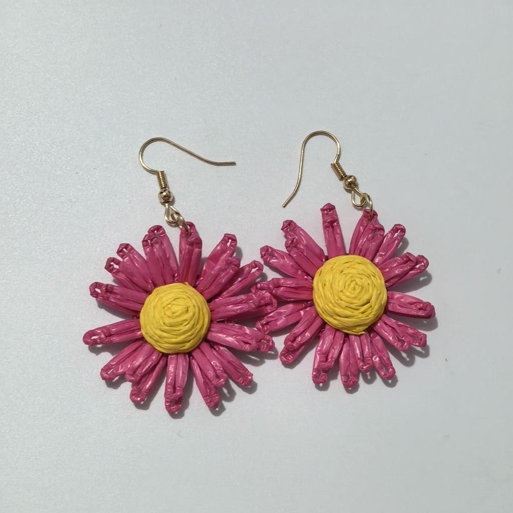 Colorful Raffia Flower Dangle Earrings: Summer Beach Style, European & American Fashion, Versatile & Exaggerated Design