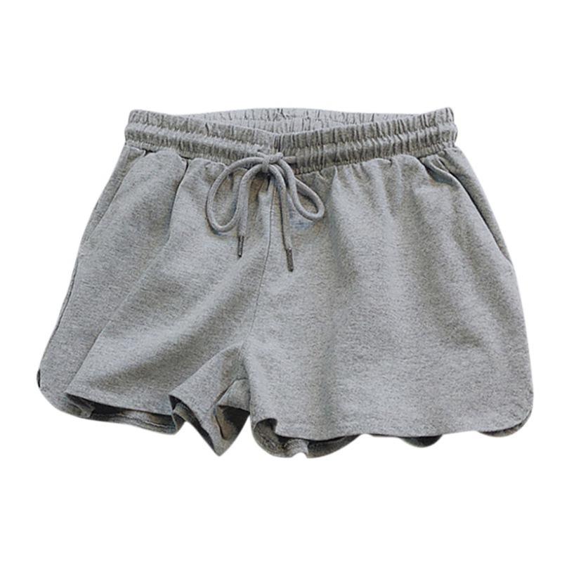 Elastic Waist Sports Loose Solid Color Cotton Blend Shorts