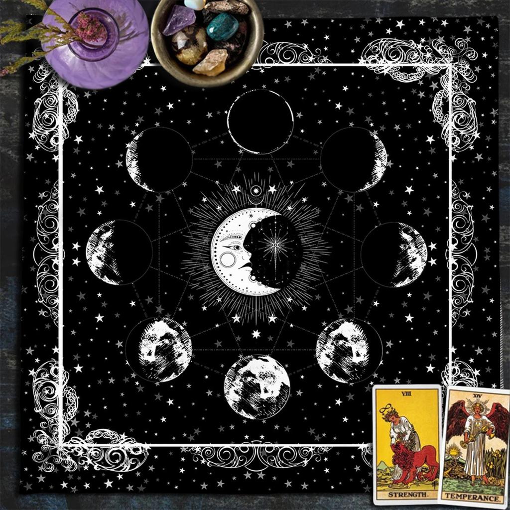 Mantel de Tarot Adivinaciones Rúnicas Cubremesa Oráculos de Astrología Tapete para Juego de Mesa Forma Cuadrada Péndulo Mantel de Altar