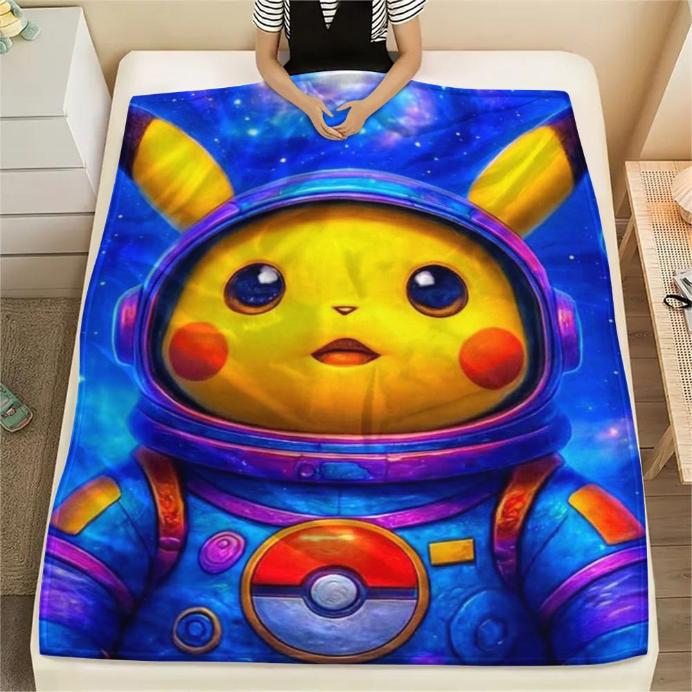 Pikachu Printed Pattern Flannel Blanket Warm for Bedroom Sofa Chair Picnic.-TING