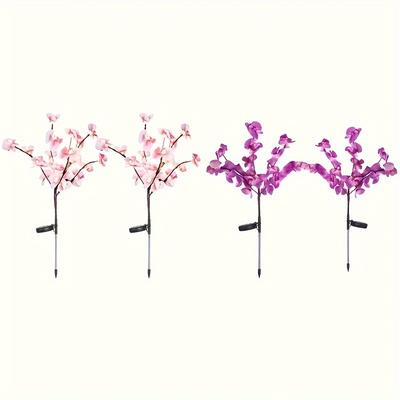 4szt. Solarne światło orchidei, 20 diod LED Solarne światło ogrodowe do dekoracji ogrodu na zewnątrz, zewnętrzne światła do dekoracji patio, 2szt. białe + 2szt. fioletowe
