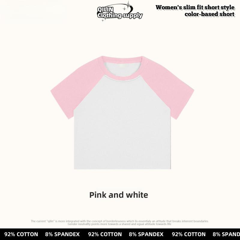Summer short t-shirt for women, slim fit raglan short sleeve tight top for hot girls S